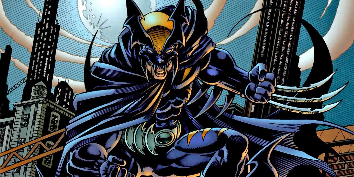 Logan Wayne como una versión fusionada de Wolverine y Batman conocida como Dark Claw de Amalgam Comics