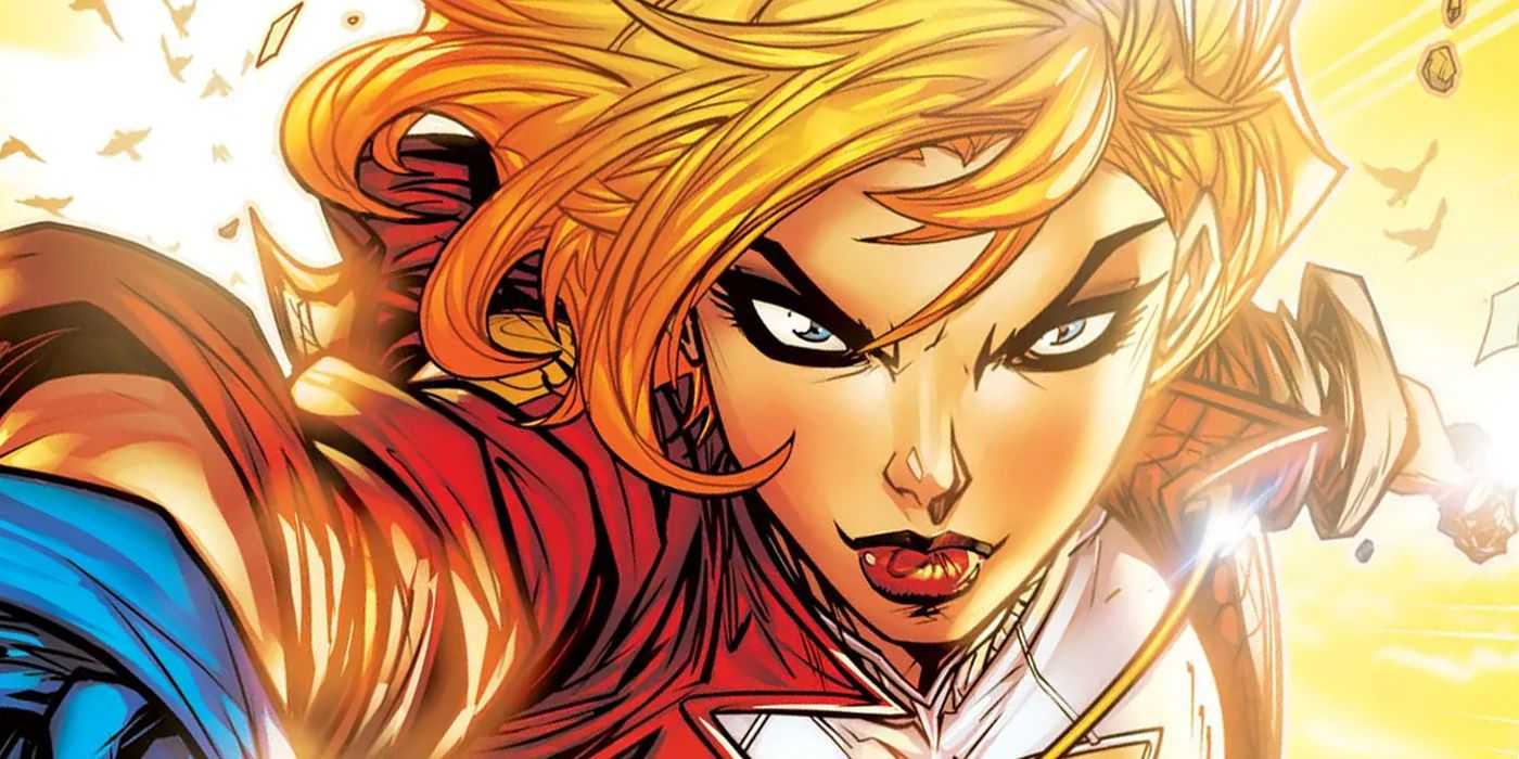Power Girl von DC Comics fliegt auf den Leser zu