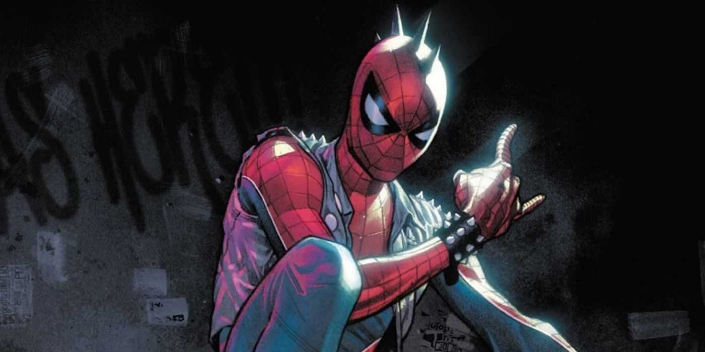 Spider-Punk posa con cuernos de diablo en Marvel Comics