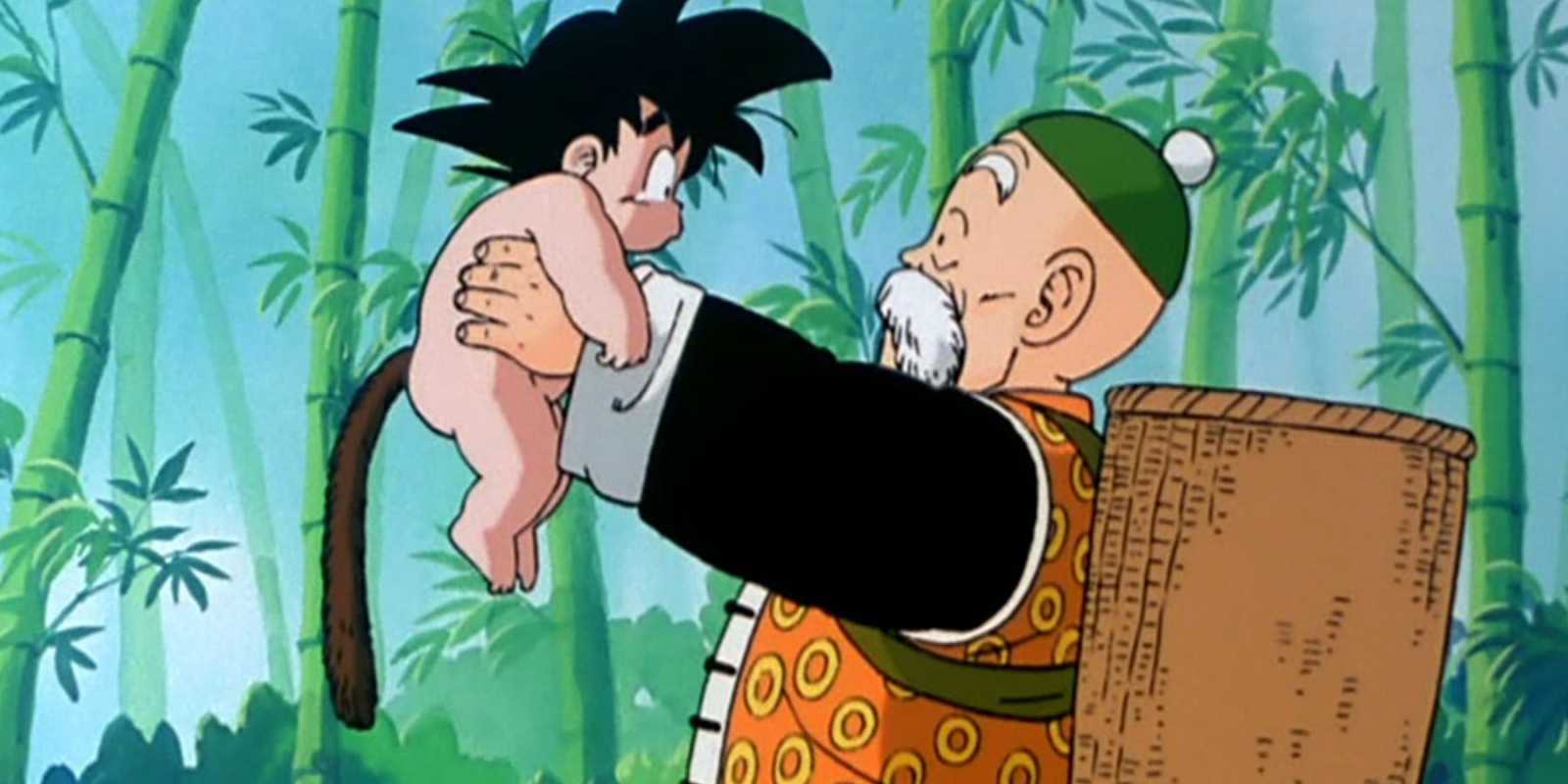 ドラゴンボールで悟空を抱く悟飯おじいちゃん。