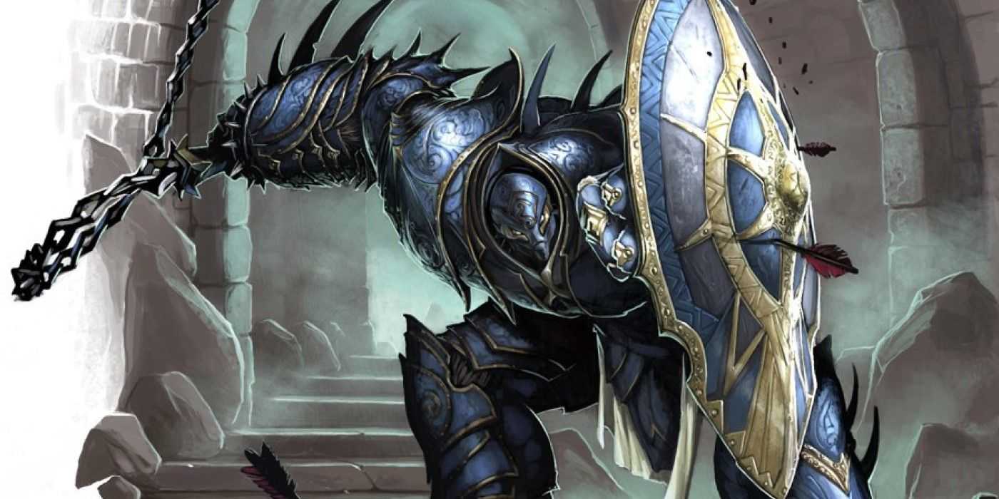Un Shield Guardian en DND bloquea un ataque