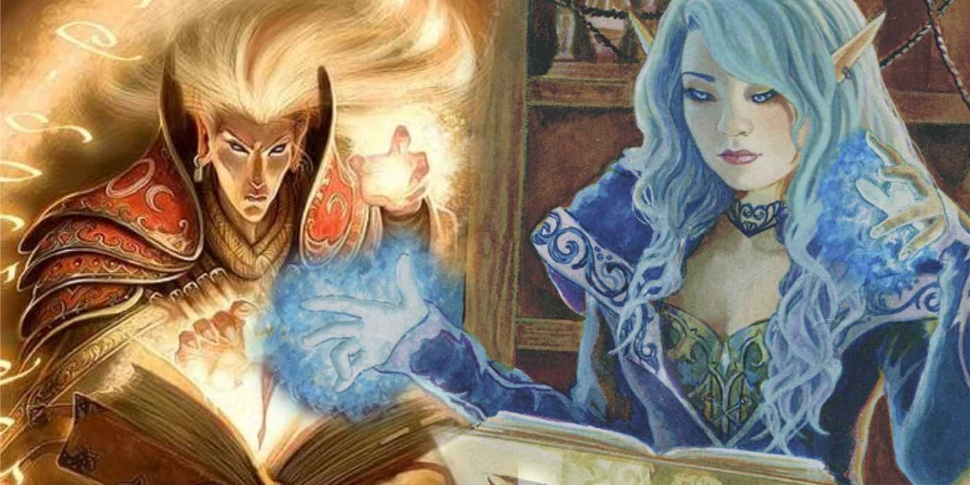 dnd magos estudiando sus libros y lanzando hechizos