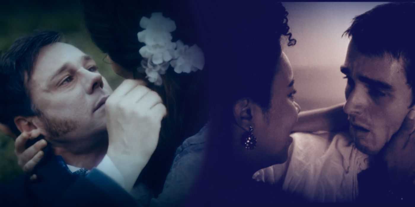 Una imagen dividida de Violet y Edmund de Bridgerton, y Charlotte y George en Queen Charlotte: A Bridgerton Story