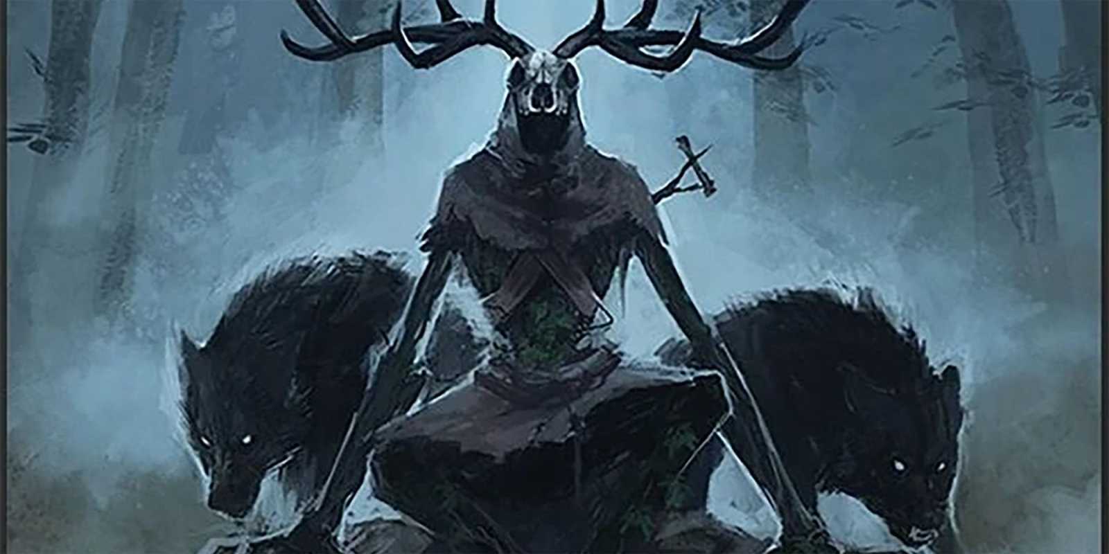 Un druida flanqueado por lobos en DnD