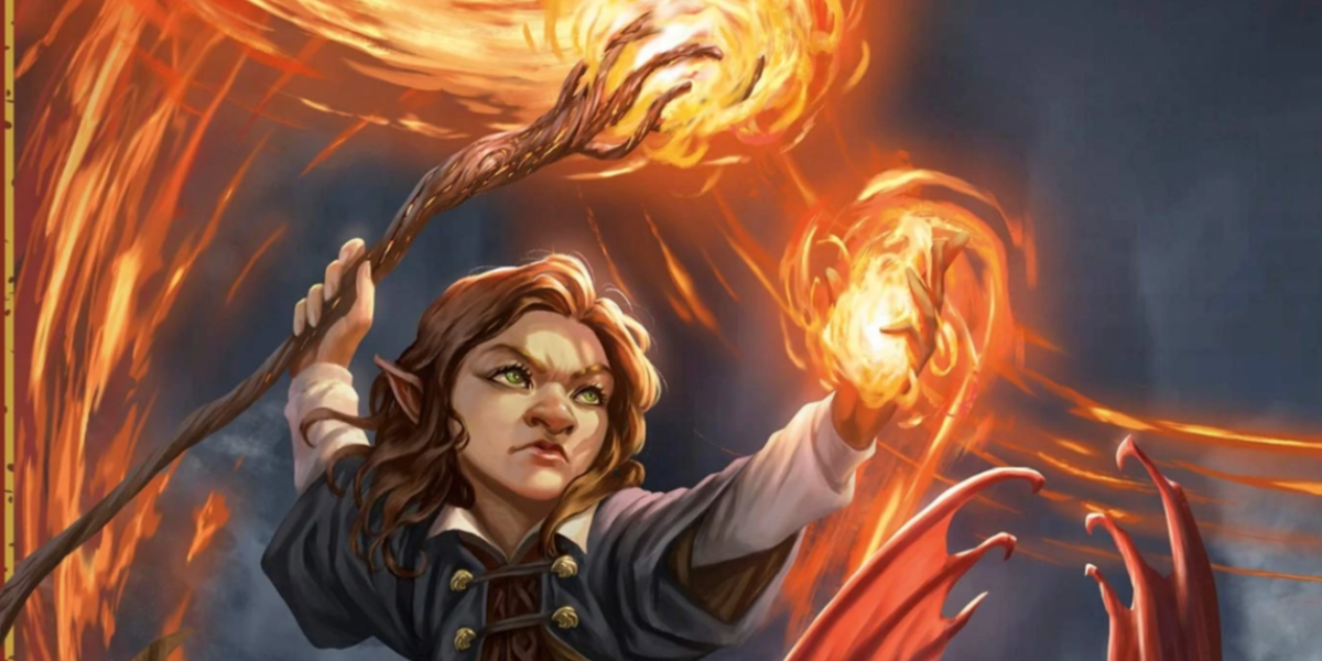 Un mago mediano lanzando un hechizo de fuego en DnD.