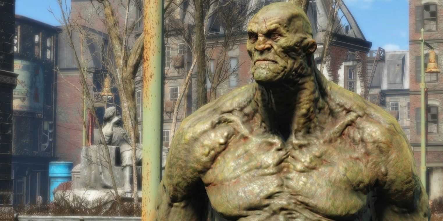 Stark, ein Supermutant-Begleiter aus Fallout 4, der in die Ferne blickt.