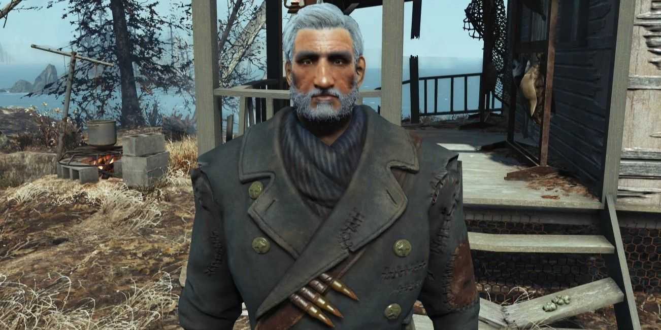 Der alte Longfellow ist zentriert und starrt in die Kamera aus Fallout 4 DLC – Far Harbor.