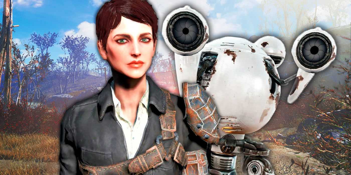 Fallout 4-Begleiterin Curie in beiden Formen, sowohl als Roboter-Kindermädchen als auch als Synthesizer.