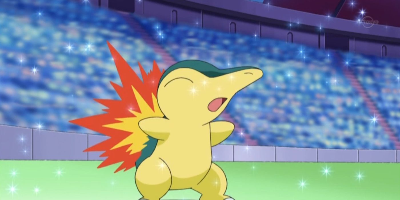 Cyndaquil en batalla en Pokémon.