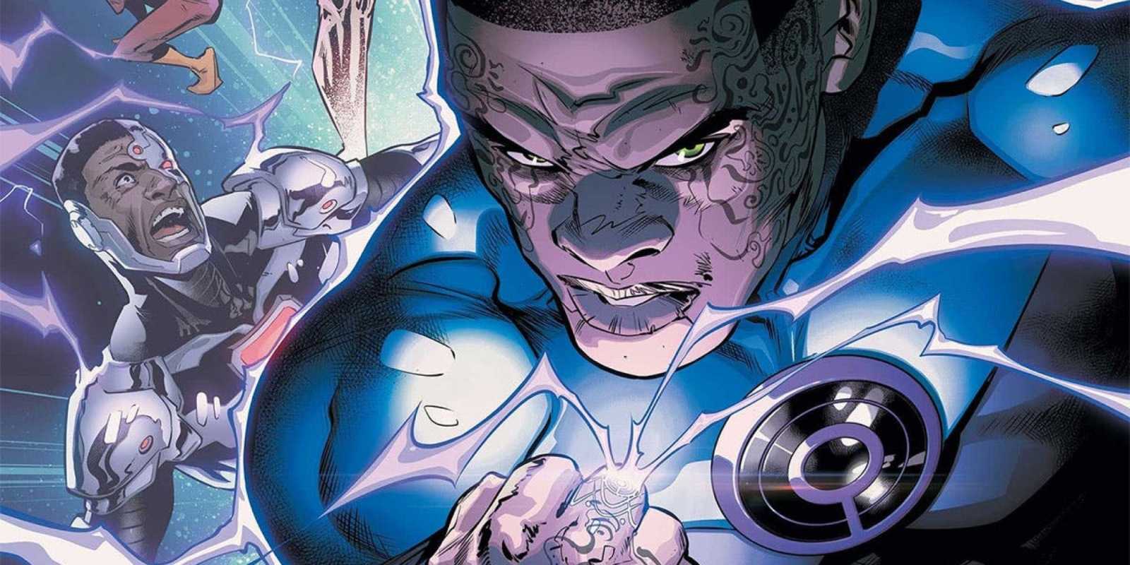 Un primer plano de una linterna ultravioleta que enciende un anillo ultravioleta en DC Comics