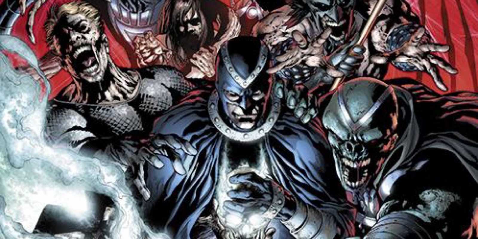 Una imagen del Black Lantern Corps reuniéndose alrededor de uno de sus miembros en DC Comics.