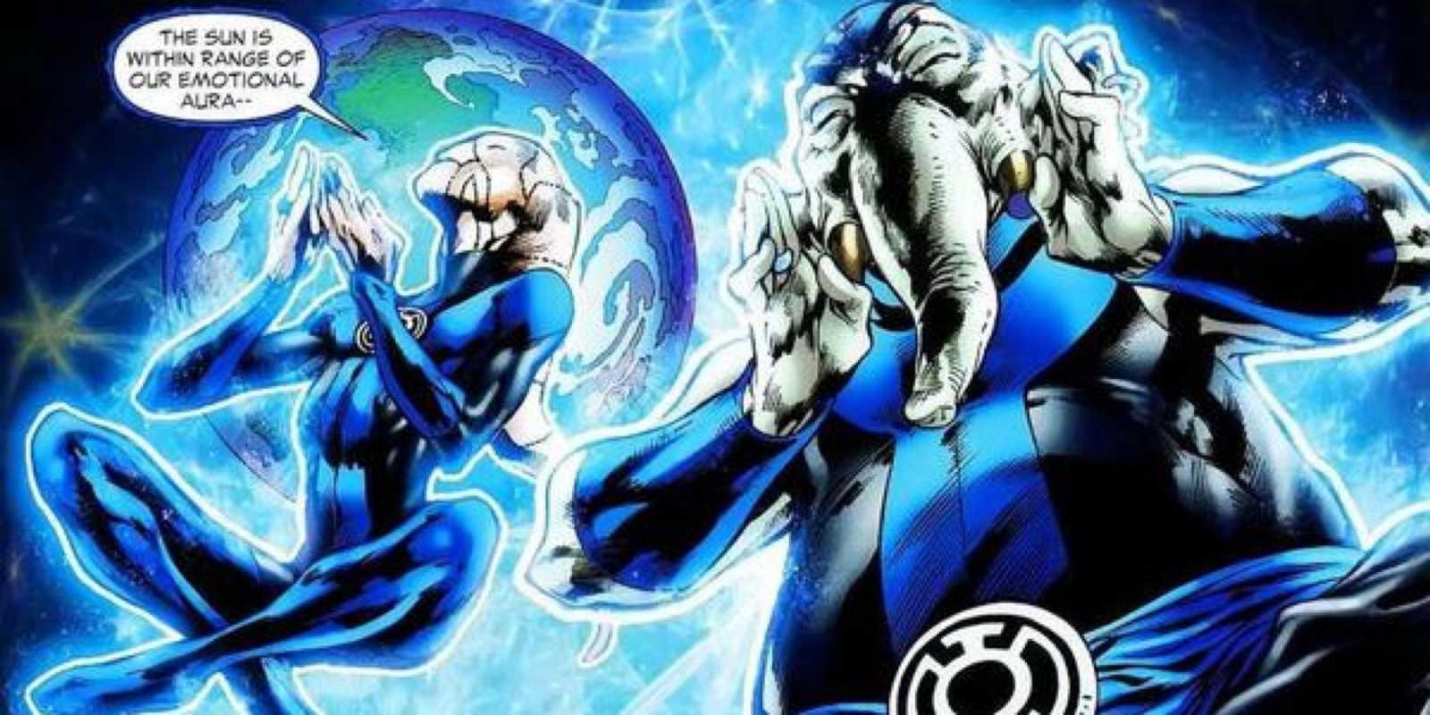 Una imagen de Blue Lanterns meditando en DC Comics