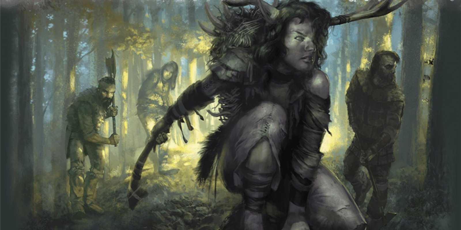 Un bárbaro mágico salvaje cazando en el bosque en DnD 5e
