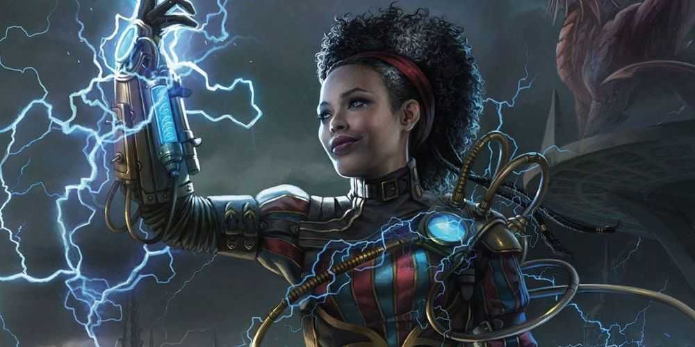 Un artífice de DnD rodeado de relámpagos crepitantes.