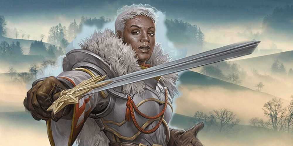 Un luchador/pícaro multiclase empuñando una espada en DnD