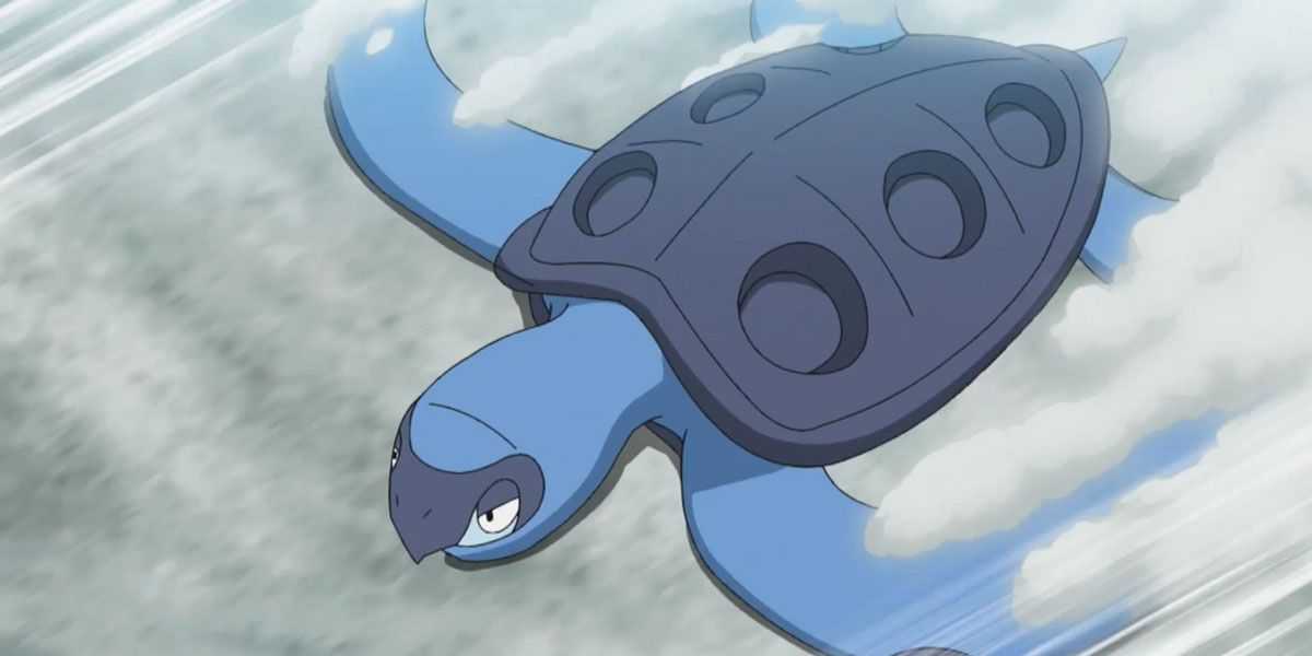 Tirtouga Pokémon animesinde yüzüyor.