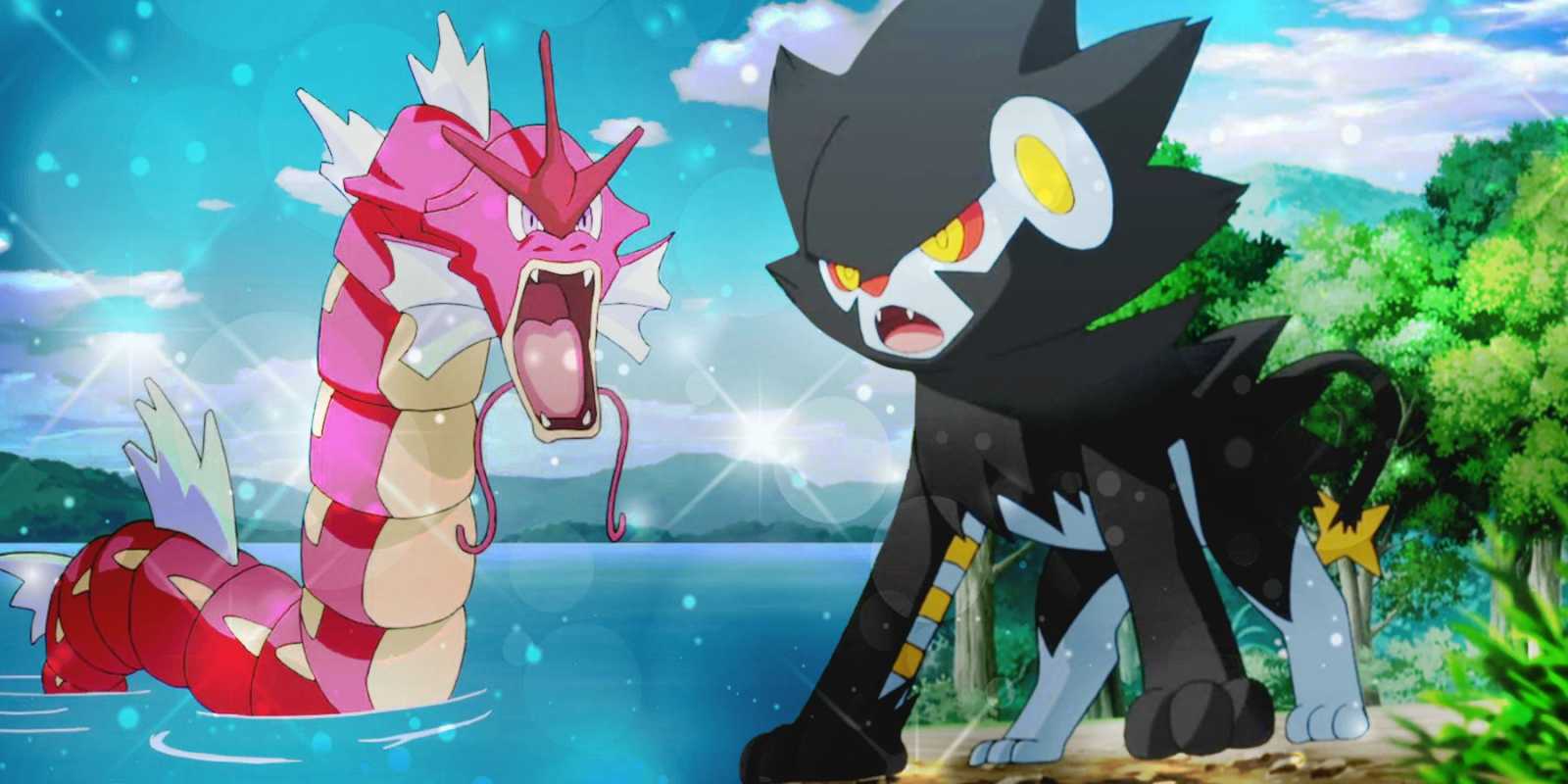 İki parlak Pokémon, gyrados ve luxray