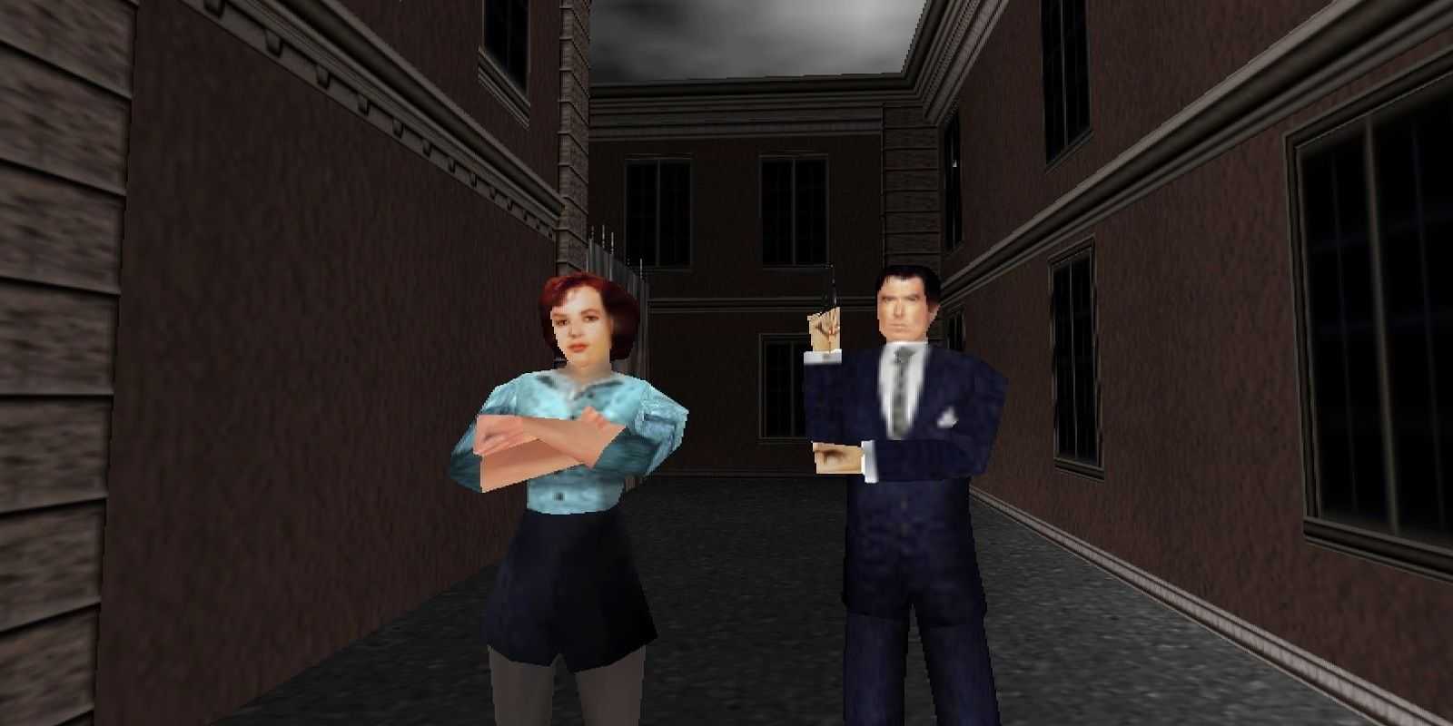 Bond a Natalya pózujú v hre Goldeneye 007