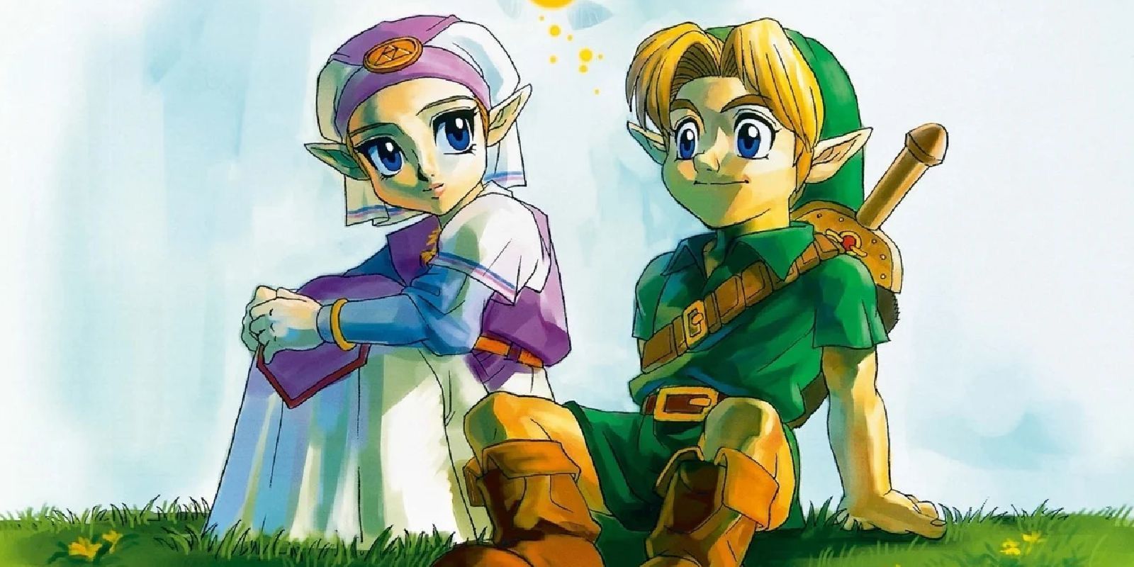 Young Link und Prinzessin Zelda in der offiziellen Kunst der Okarina der Zeit