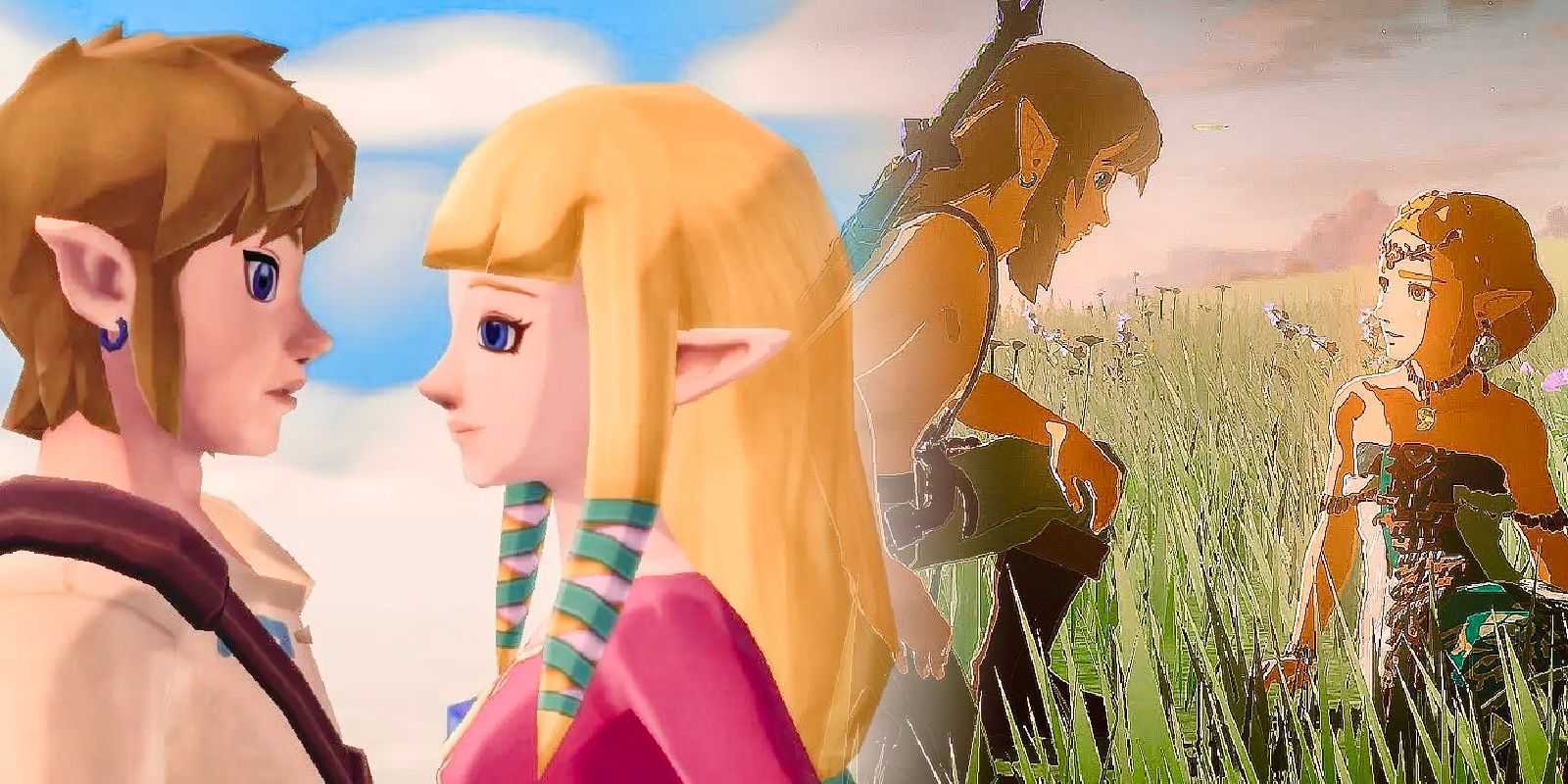 Link tröstet eine verzweifelte Prinzessin Zelda in The Legend of Zelda: Breath of the Wild