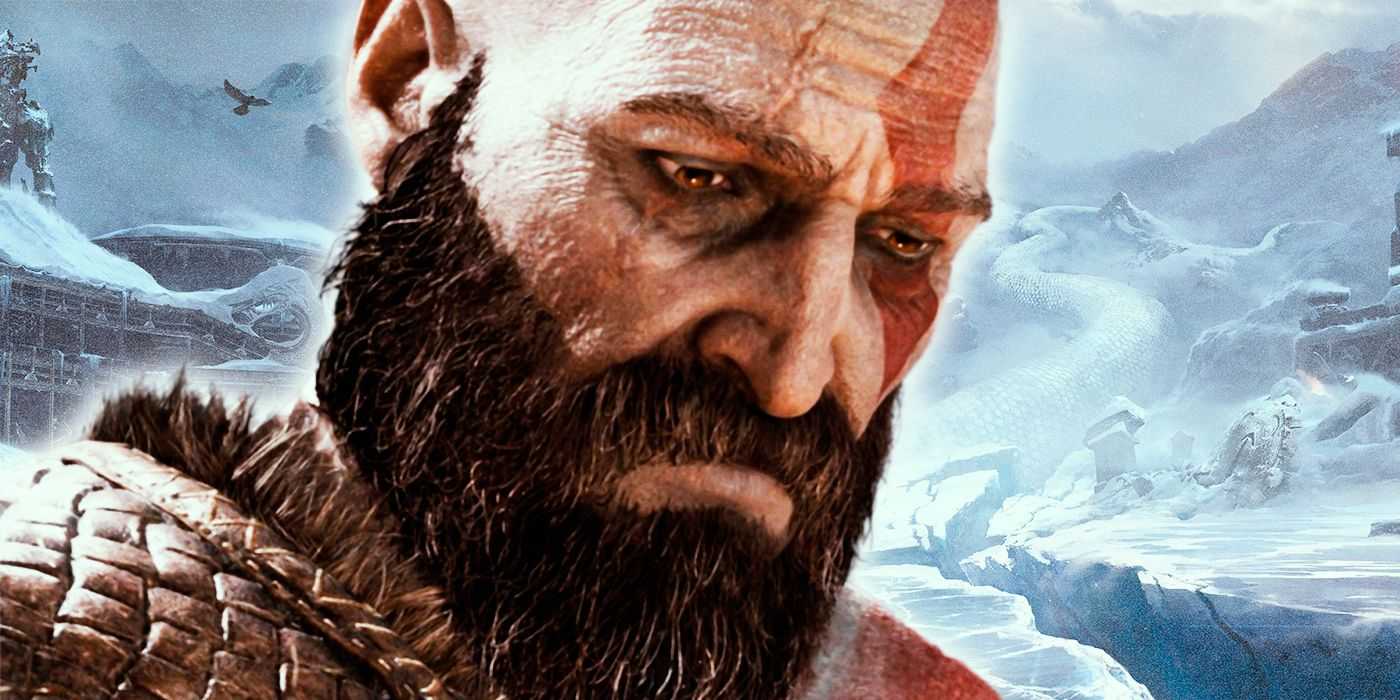 Kratos sa so smútkom pozerá na zamrznuté pozadie z God of War