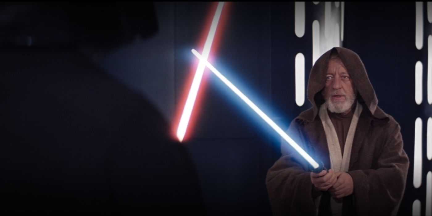 『スター・ウォーズ/新たなる希望』でダース・ベイダーと対峙するオビ=ワン・ケノービ。