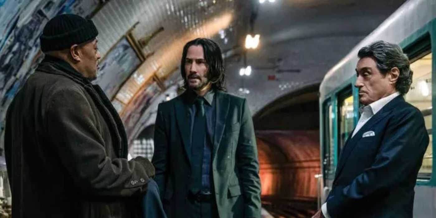Король Бауэри, Джон Уик и Уинстон в туннеле в фильме «Джон Уик: Глава 4».