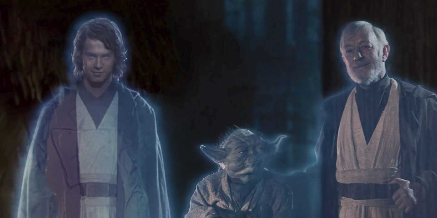 『スター・ウォーズ エピソード6/ジェダイの帰還』でフォース・ゴーストを演じるアナキン・スカイウォーカー、ヨーダ、オビ=ワン・ケノービ