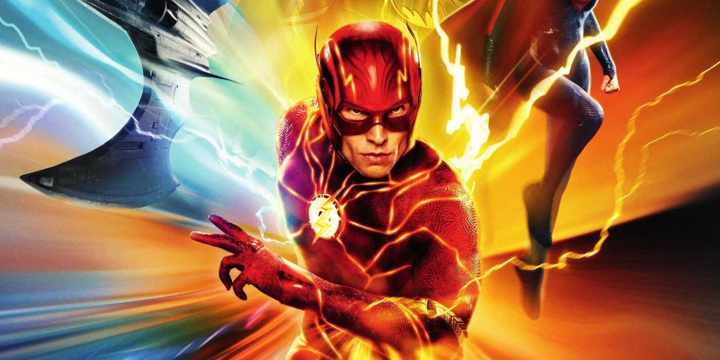 Flash mira a la cámara con Supergirl y Batwing de fondo.