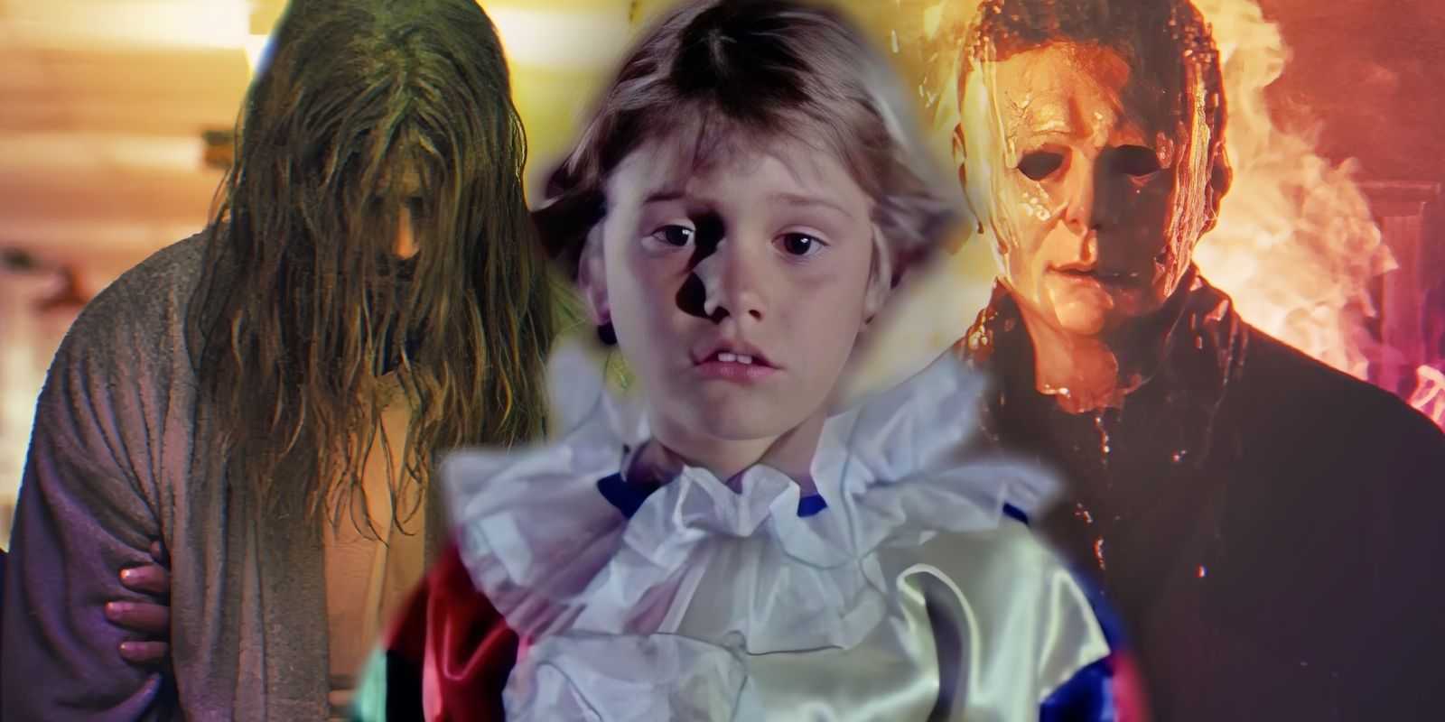 Mladý Michael Myers (Halloween 1978) po boku Michaela (2007) Roba Zombieho a Michaela Myersa (2018).