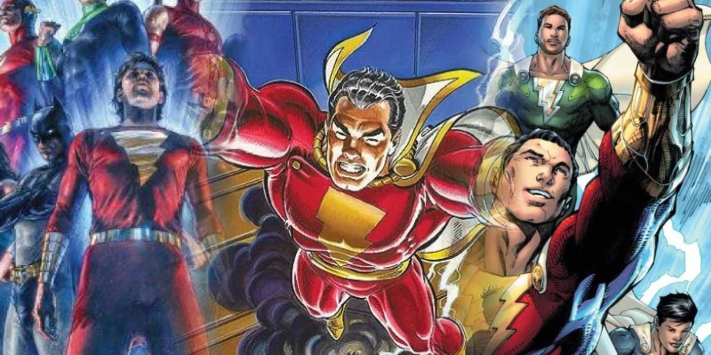 『The Trials of Shazam』、『The Power of Shazam』、および『Shazam!: Fury of the Gods - Shazamily Values』のキャプテン・マーベルの画像。