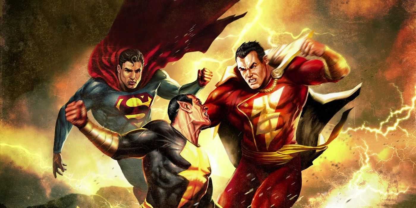 DCコミックスで戦うブラックアダム、スーパーマン、シャザム