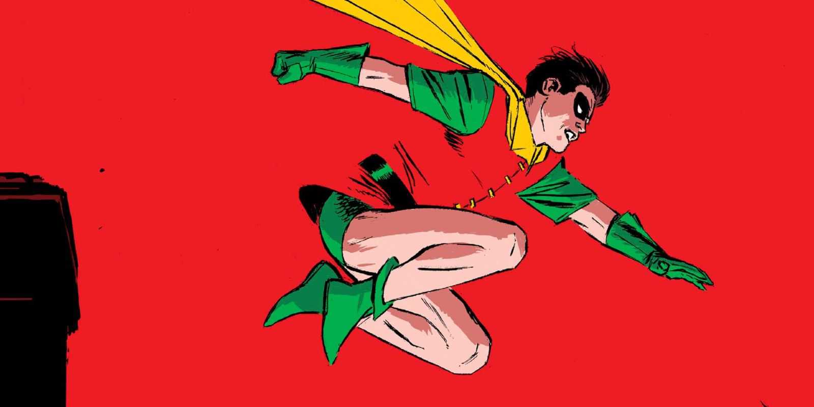 La obra de arte de Lee Weeks para los cómics de DC muestra a Dick Grayson Robin saltando desde un tejado.