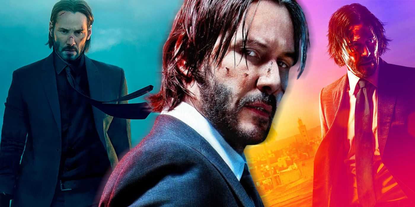 John WIck frente a imágenes del personaje de John Wick y el Capítulo 3.