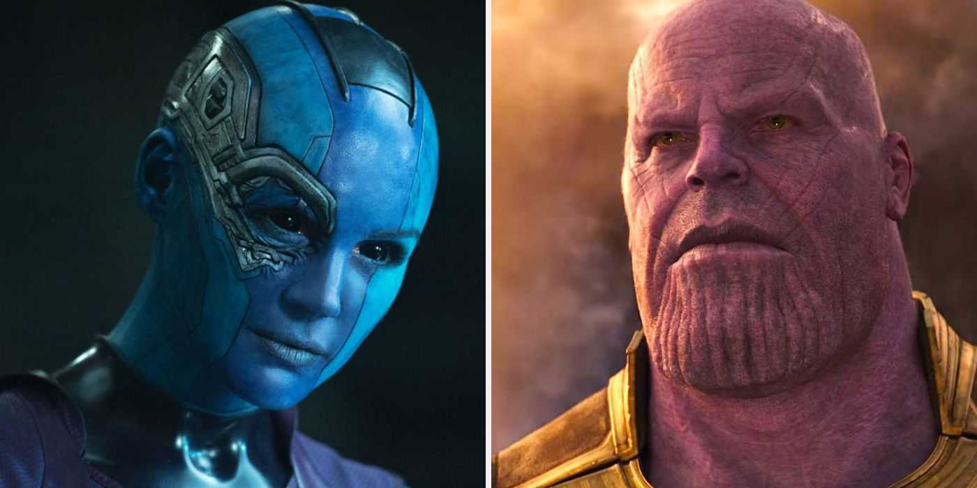 Geteiltes Bild des Nebels links und von Thanos rechts.
