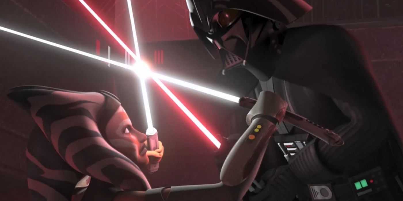 Ahsoka Tano duelliert sich mit Darth Vader auf Malachor in Star Wars Rebels.