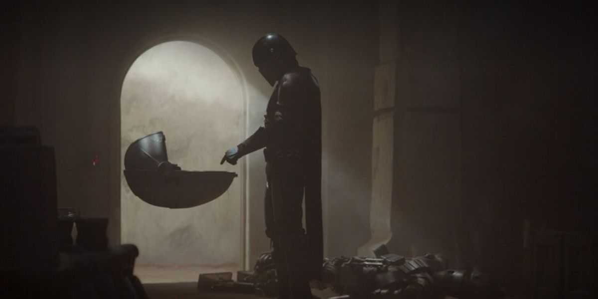 Din Djarin trifft Grogu zum ersten Mal in „The Mandalorian“.
