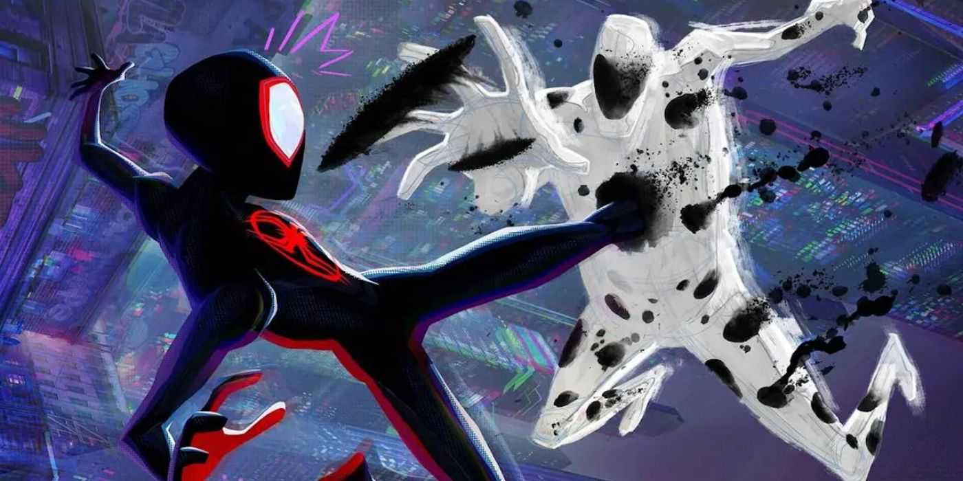 Miles Morales lucha contra The Spot en Spider-Man: Across the Spider-Verse.