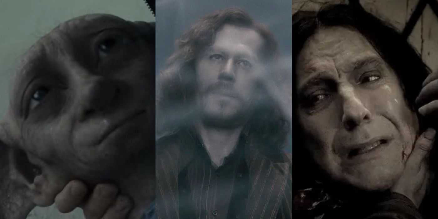 Dobby, Sirius y Snape en la serie de películas de Harry Potter.