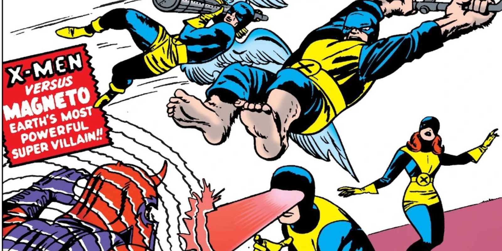 Cyclops, Beast, Angel a Marvel Girl vs Magneto na obálke Marvelu