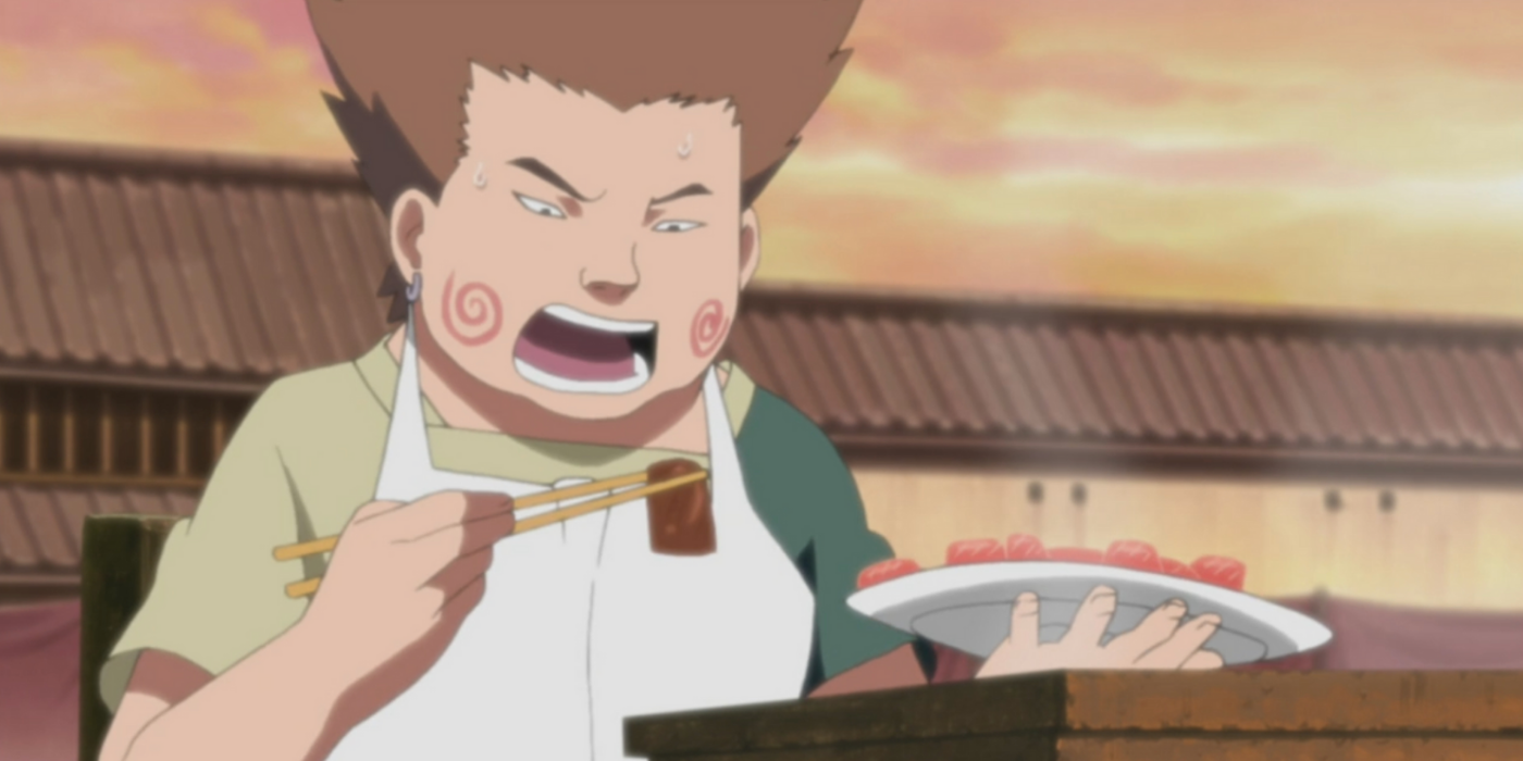 Choji Akimichi hace todo lo posible para ganar un concurso de comida en Naruto