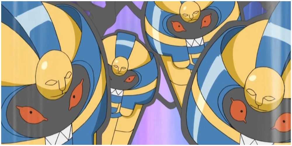 Eine Herde Cofagrigus greift in Pokémon an