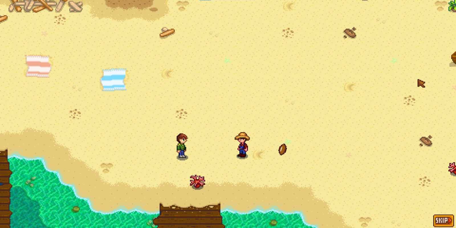 Alex spielt Gridball am Strand in Stardew Valley