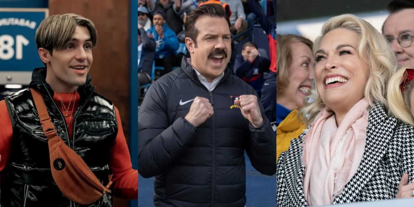 Rozdelený obraz Jamieho Tartta, Teda a Rebeccy vo filme Ted Lasso