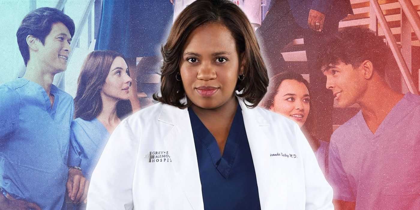 Miranda Bailey vpredu a v strede v sivej farbe