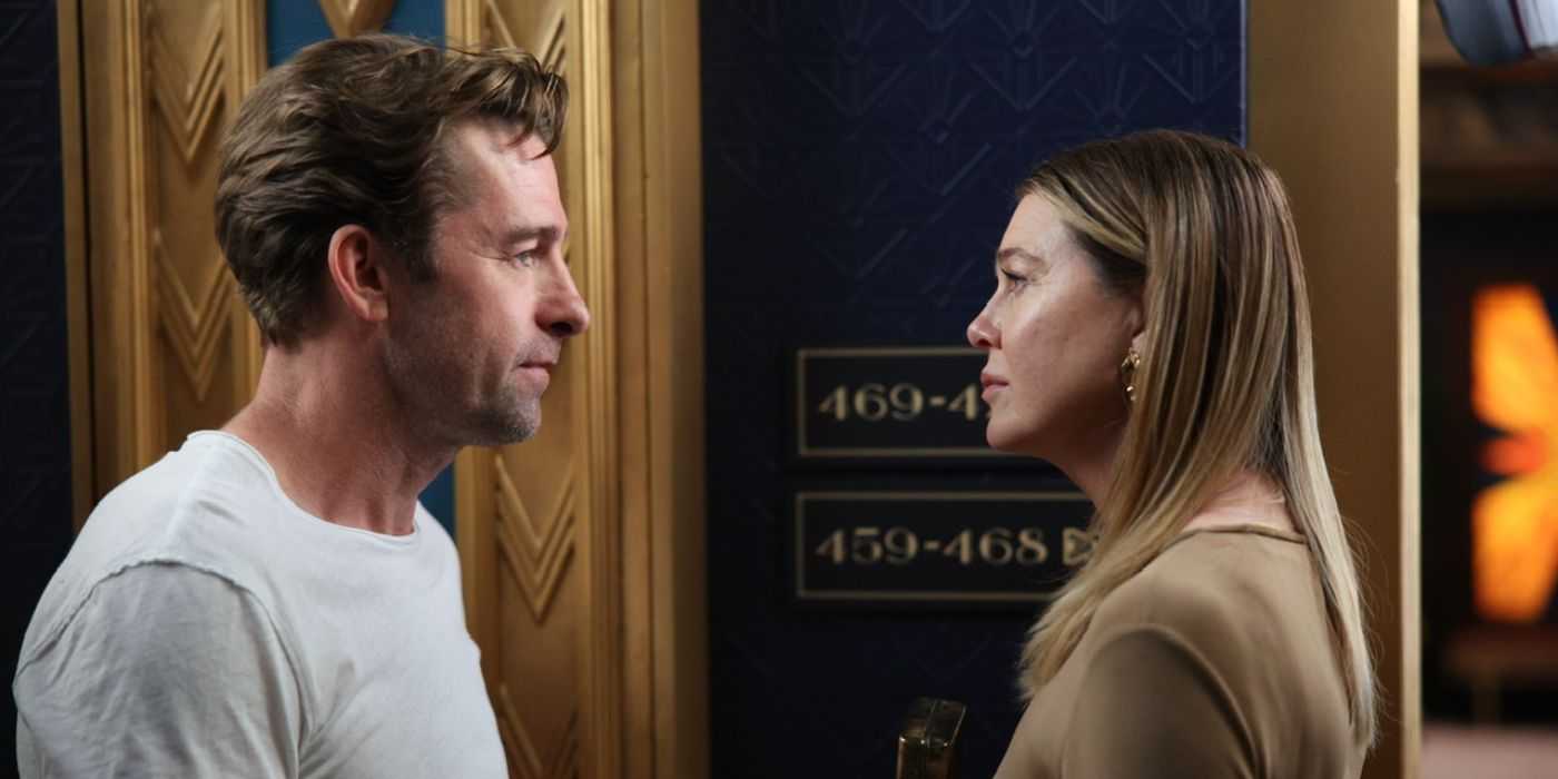 Meredith Gray y Nick Marsh se enfrentan en el pasillo del hotel en Gray