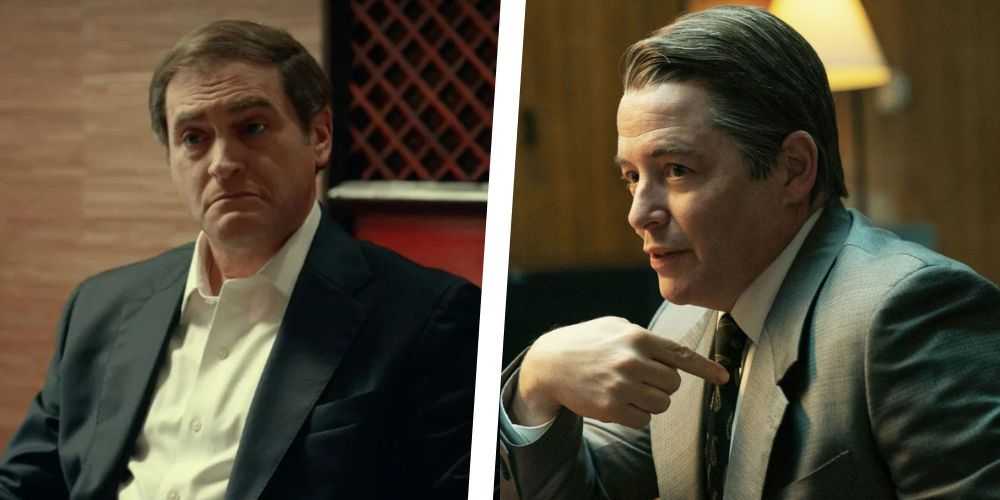 Matthew Stuhlbarg ako Richard Sackler vo filme Dopesick (vľavo) a Matthew Broderick ako Richard Sackler vo filme Painkiller (vpravo)