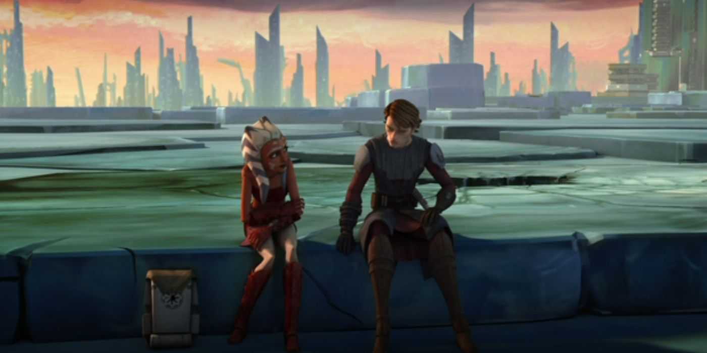 Ahsoka Tano y Anakin Skywalker se sientan juntos en la película Star Wars The Clone Wars
