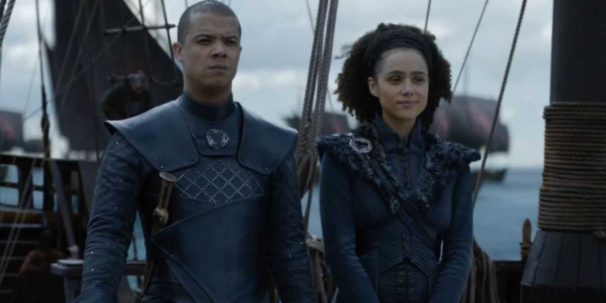 Gri Solucan (Jacob Anderson) ve Missandei (Nathalie Emmanuel), Daenerys