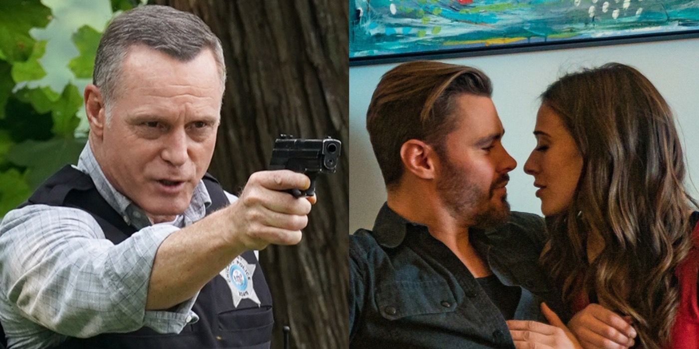 Imagen de pantalla dividida con Hank Voight y Burzek (Adam Ruzek y Kim Burgess) de Chicago Pd